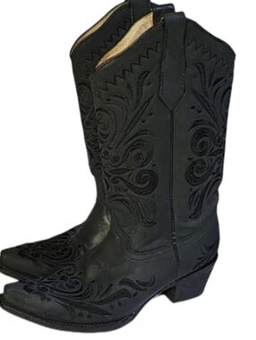 Circle G Filigree Boots Black Western Cowgirl Snip Toe Leather  Women's 9.5